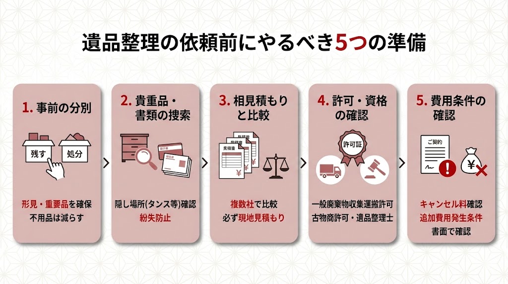 遺品整理で部屋の片付けを依頼する前にやるべき5つの準備