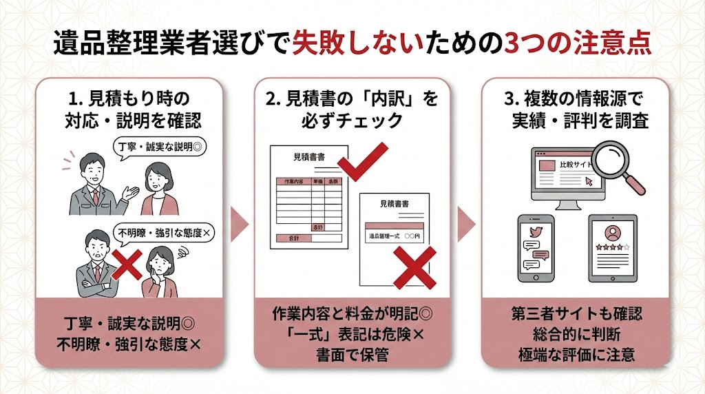 遺品整理業者選びで失敗しないための注意点