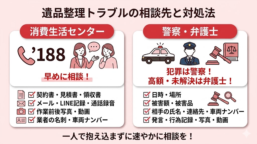 遺品整理のトラブルに遭ってしまったときの相談先と対処法